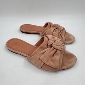 Tory Burch Annabelle Bow Suede Slide Sandals Blush Nude Size 6.5 Leather Sole